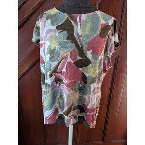 Tahari Womens Floral Linen Top Large Flutter Sleeve